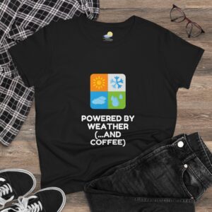 Powered By Weather and Coffee Women's T-Shirt (Midweight Cotton)