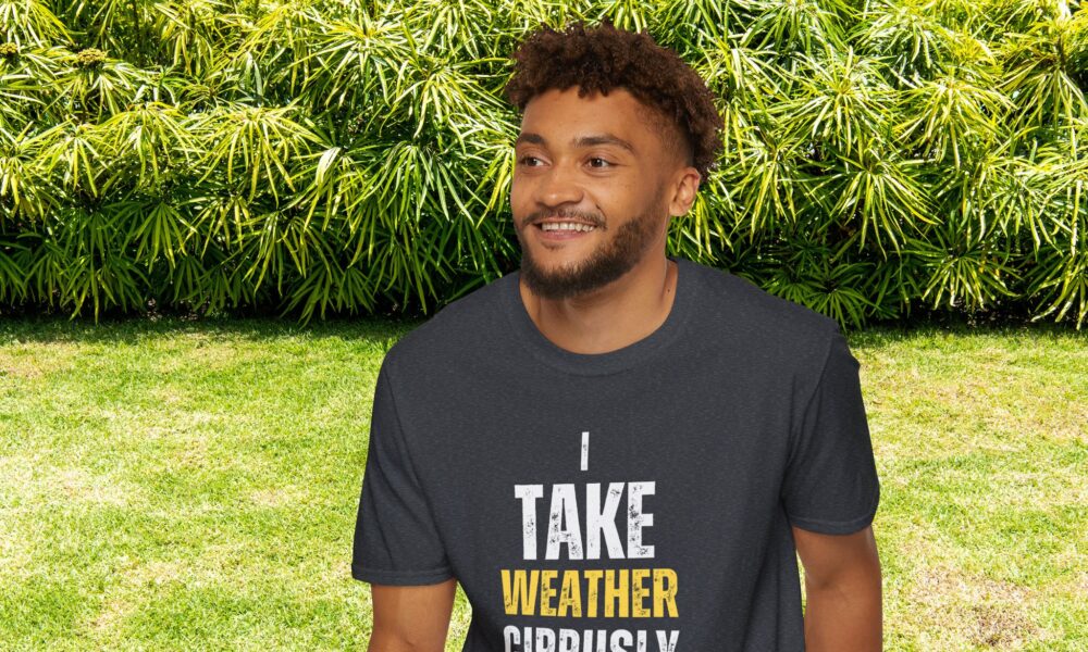 I Take Weather Cirrusly Unisex T-Shirt (Softstyle), Heather Grey