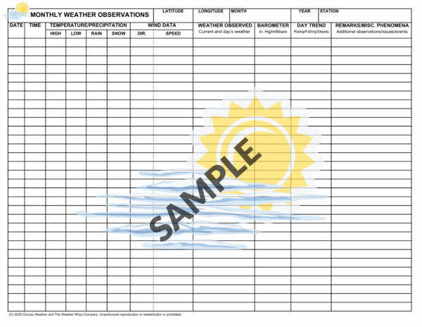 Cirrusly Weather Monthly Weather Observation Forms