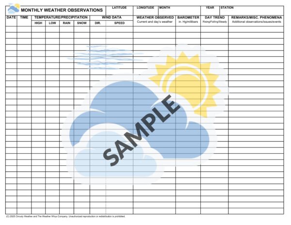 Cirrusly Weather Monthly Weather Observation Forms