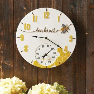 Taylor Bee Kind Poly Resin Clock with Thermometer